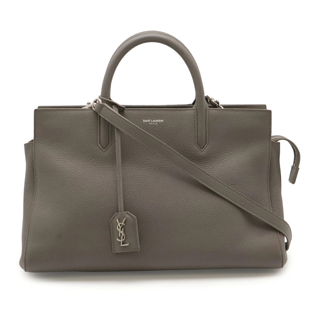 SAINT LAURENT PARIS YSL Yves Cabas Rive Gauche Handbag Shoulder Leather Gray